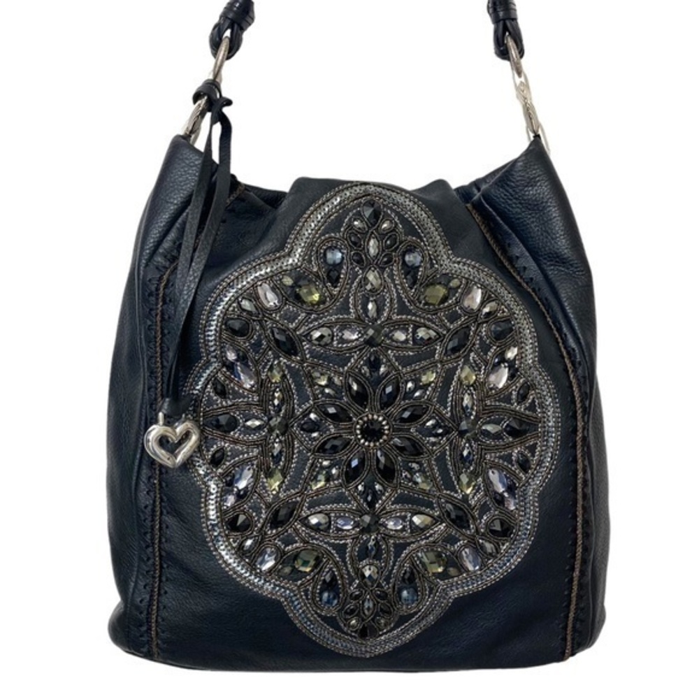 Brighton black leather Anju shoulder bag rhinestone embellished STUNNING